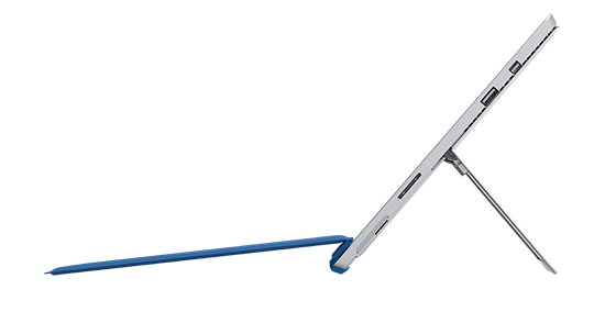 Surface Pro Type Cover features a double-fold hinge enabling you to magnetically lock it to the display’s lower bezel, keeping everything steady so you can work just as comfortably on your lap as you do at your desk.