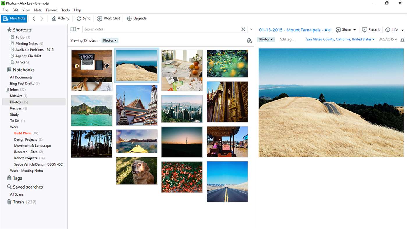 Screenshot showing various landscape photos