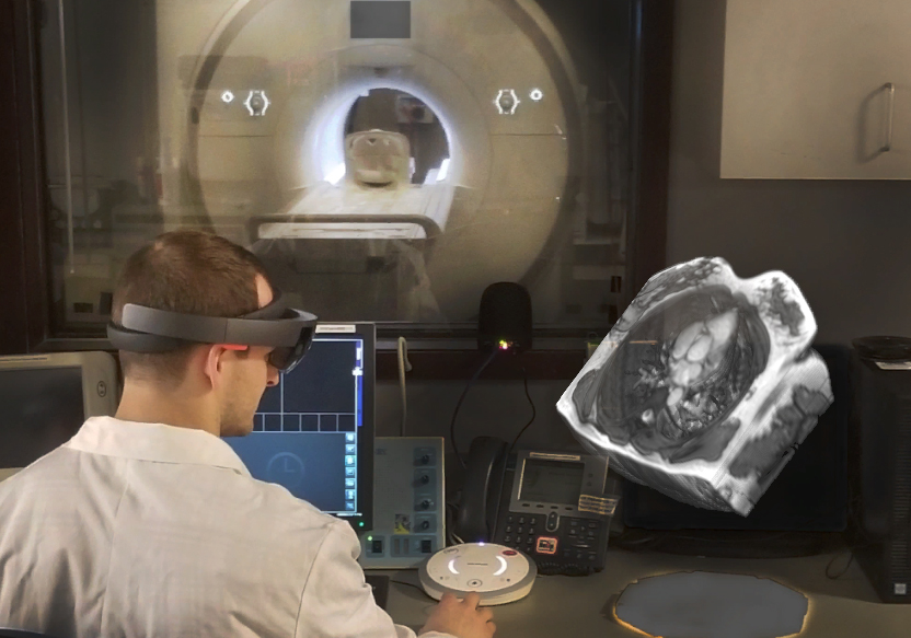 Man using HoloLens with MRI imaging