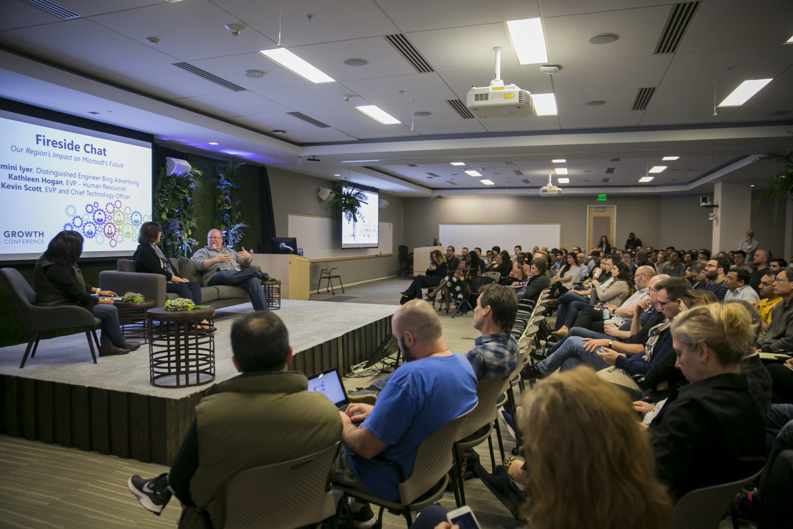 Employees gather at Growth Conference 2019 to hear career advice from Kevin Scott and Kathleen Hogan
