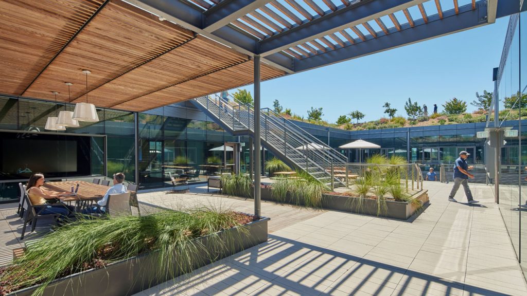 A courtyard at Microsoft's Silicon Valley Campus.