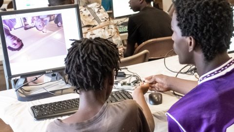 Students take part in Detroit Public Library's Parkman Coders program.