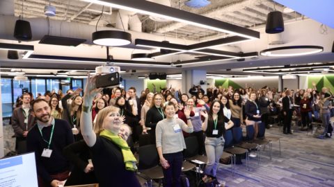 Empowering Women in Data Science: WiDS Cambridge 2020 large group of people smiling