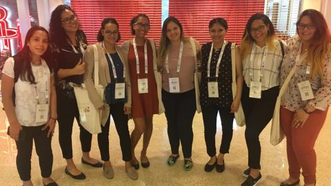 Microsoft civic tech fellow Vanessa Ortiz (right) with fellow women in computer science at Grace Hopper Conference.