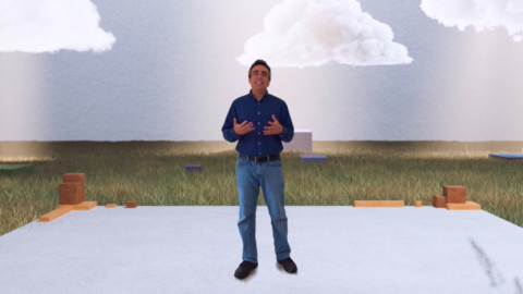 A man on a virtual stage