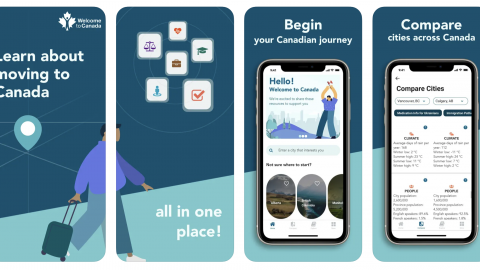 Screenshots of the Welcome to Canada application