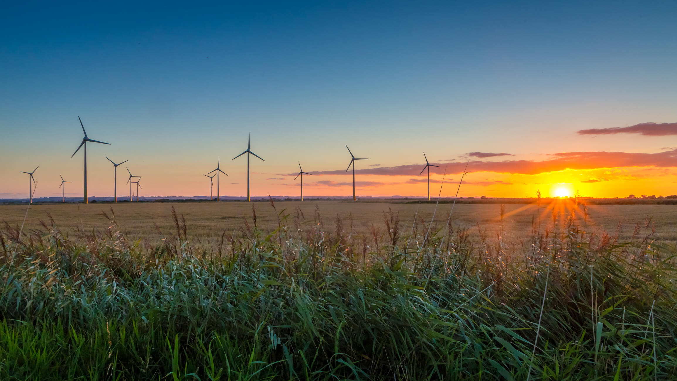 Sunset at wind farm
