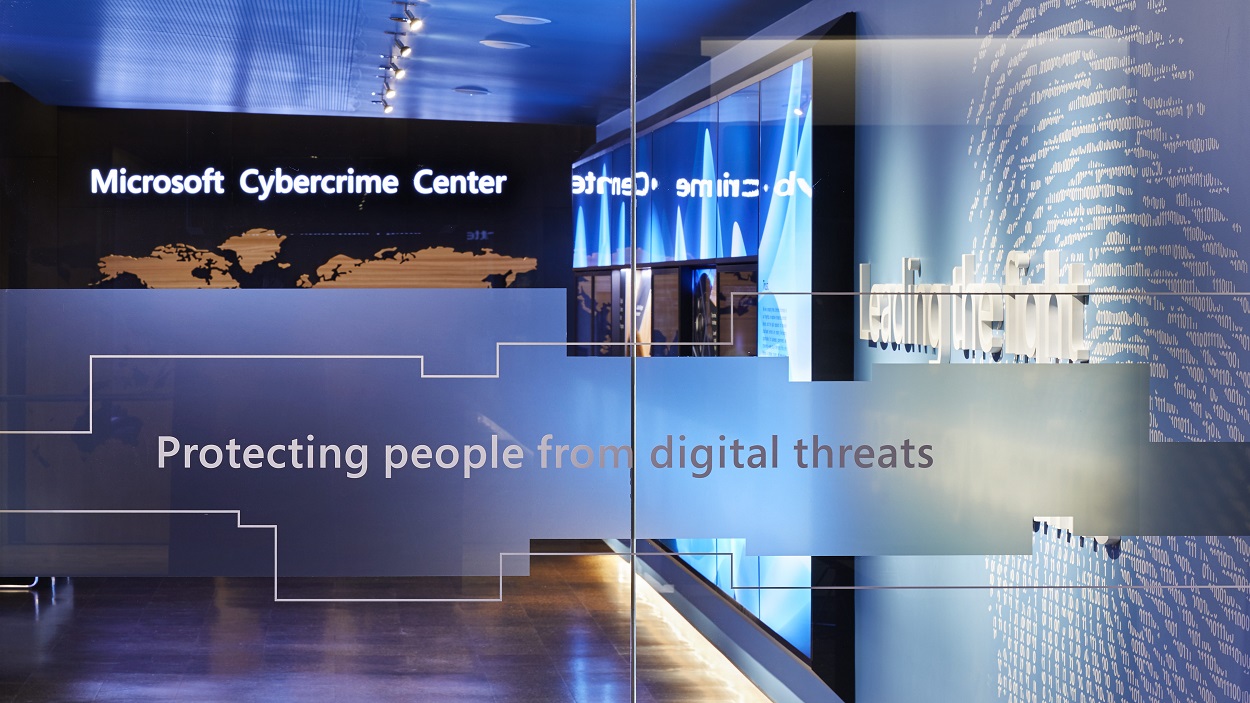 Glass door entrance to the Digital Crime Center