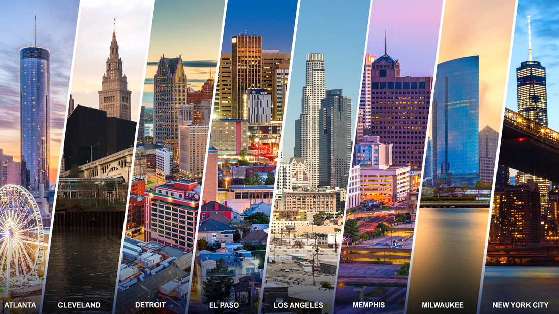 Eight city skylines