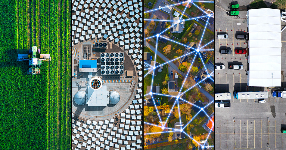 a collage of four abstract images