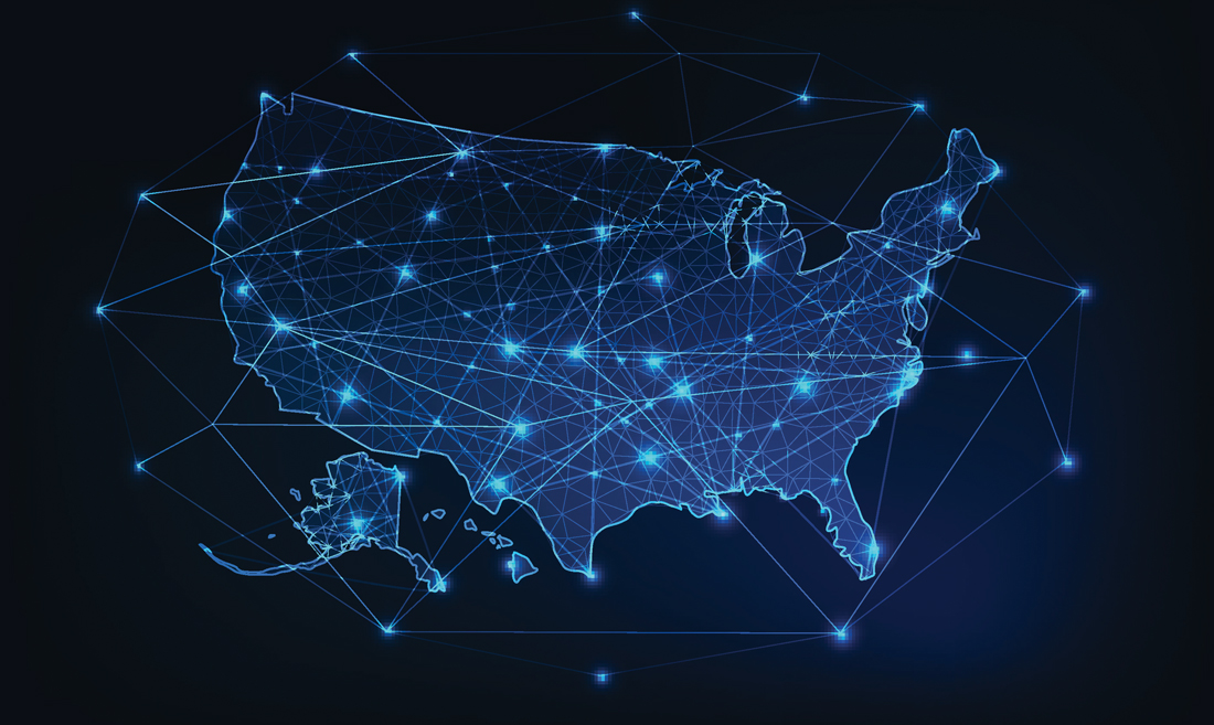 an abstract image of the US as a digital network