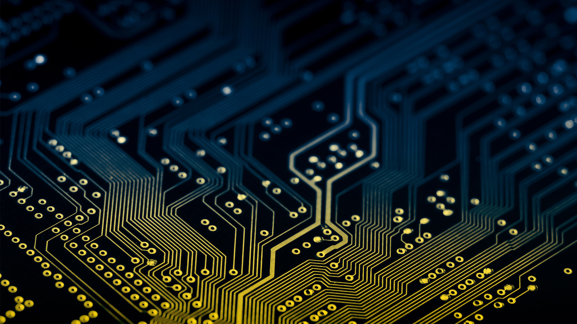 Image of a circuit board with an overlay of the Ukranian flag