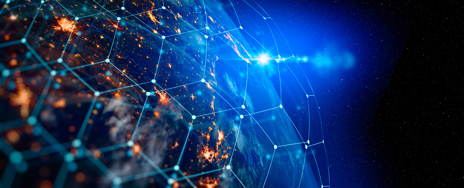 an abstract image of the Earth as a computer network