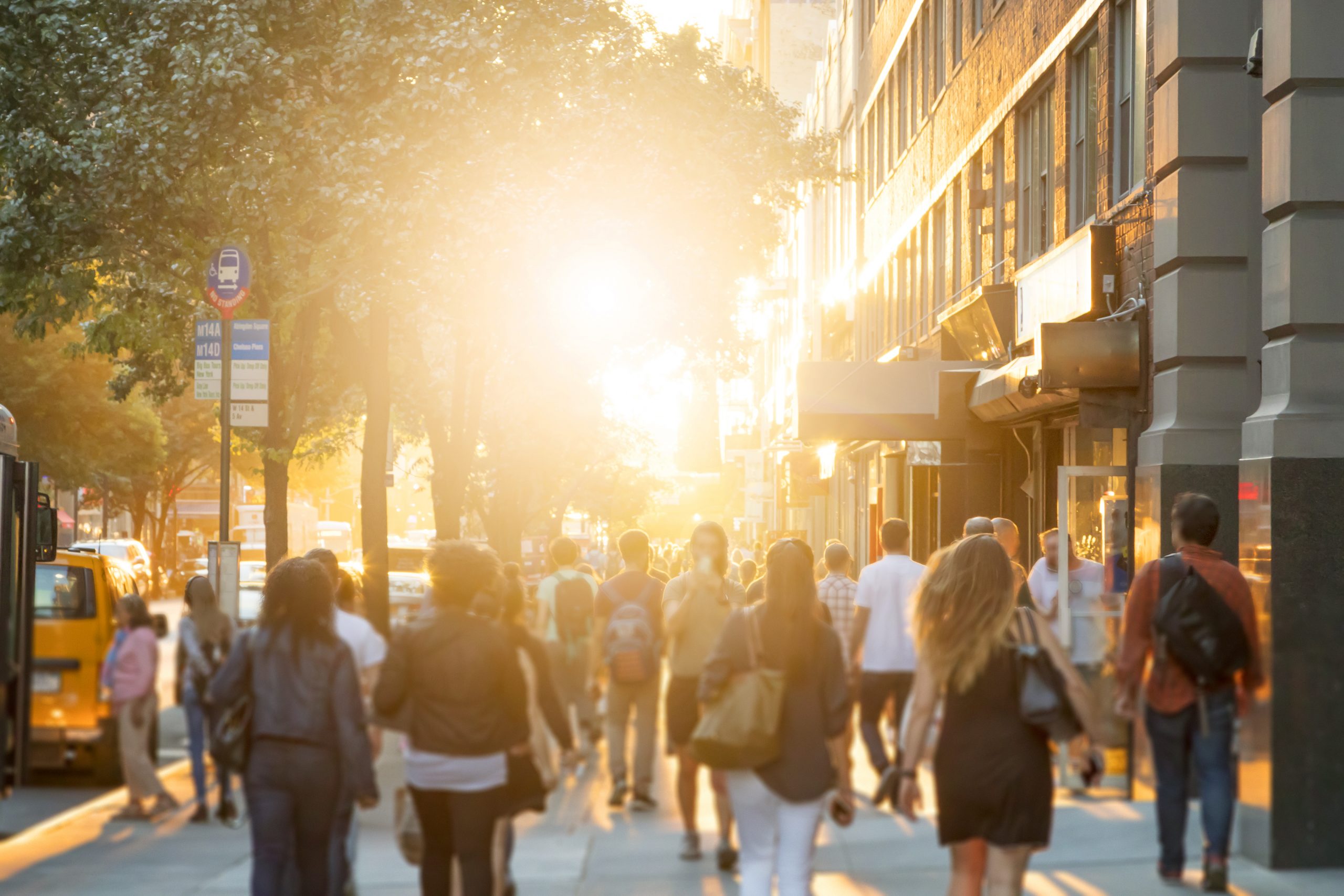 a busy street on a sunny day