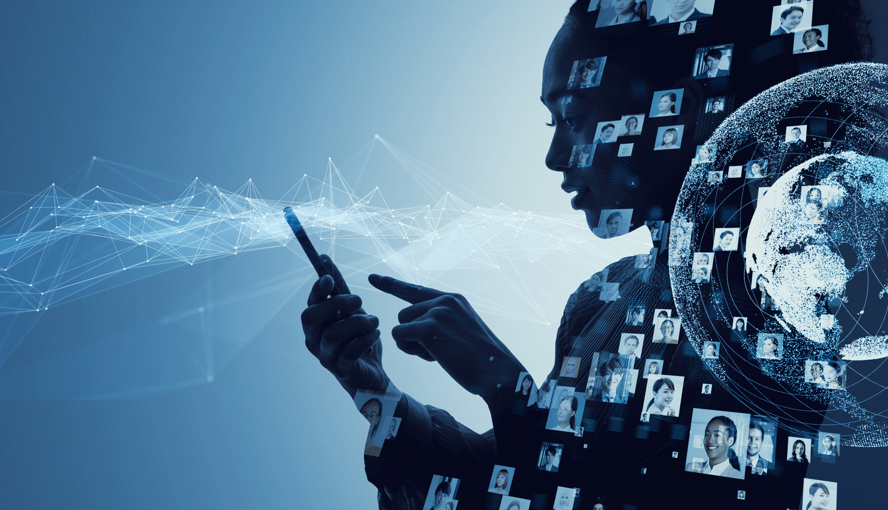 a stylized silhouette of someone using their phone